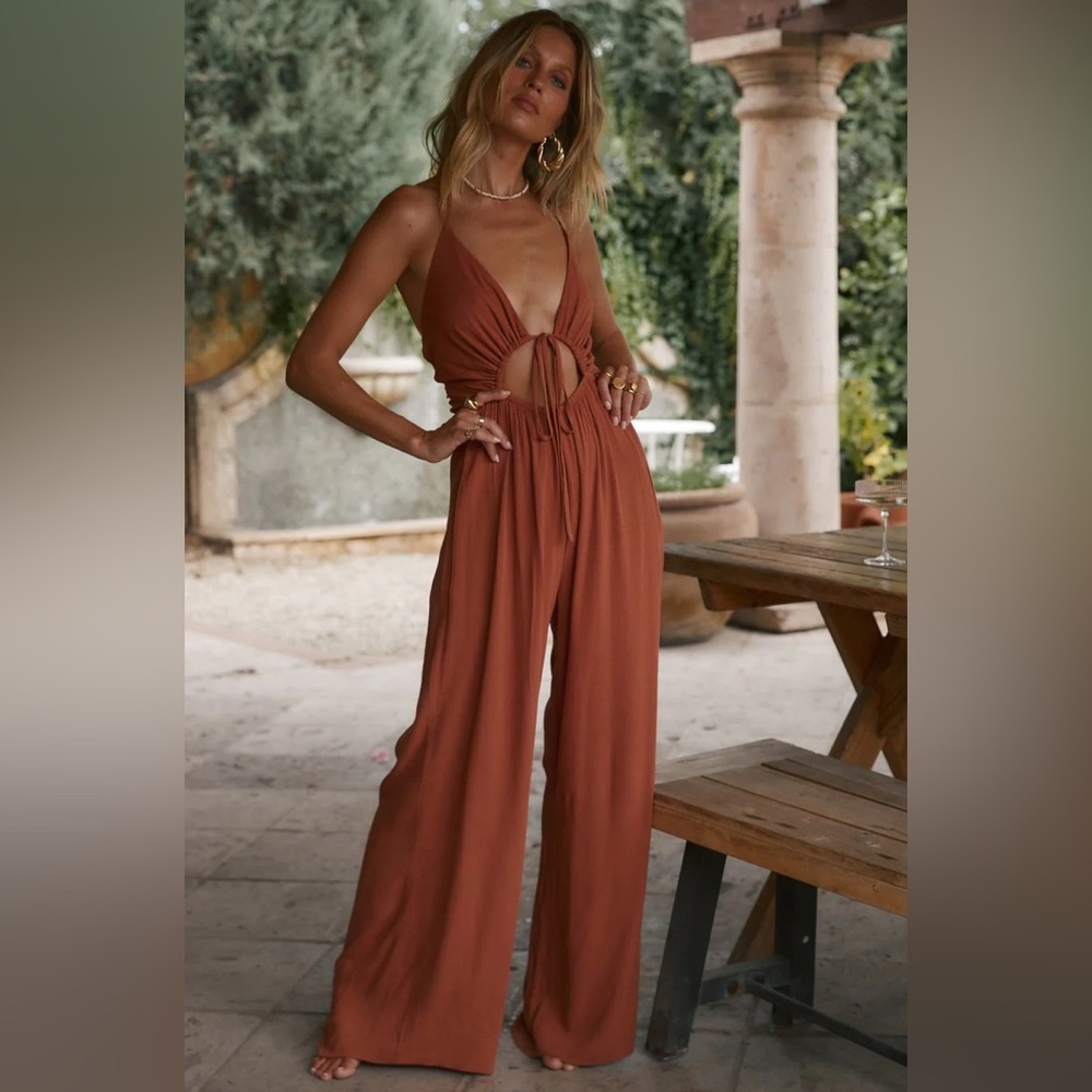 Augustine Rust Halter Jumpsuit (12th Tribe)